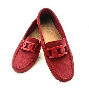 Stylish Red Suede Loafers with Chain Detail